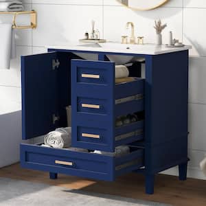30 in. W x 18 in. D x 34 in. H Single Sink Freestanding Bath Vanity in Blue with White Resin Top