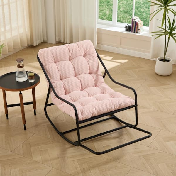 Pink Outdoor Rocking Chair with Soft Thick Cushion and Black Frame for ...