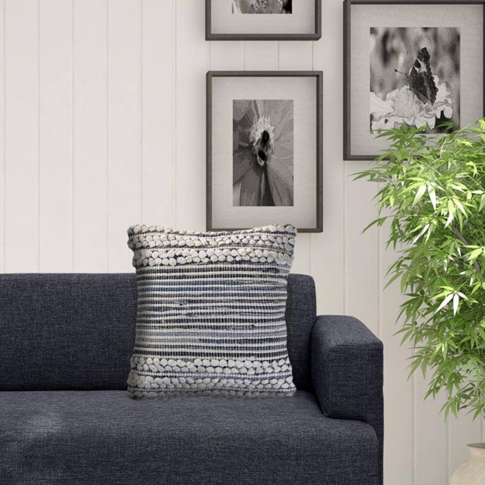 Navy and Ivory Textured Square Throw Pillow 18"