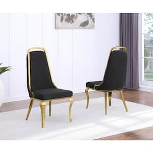 Bora Black Boucle Fabric Side Chair (Set of 2) with Gold Legs