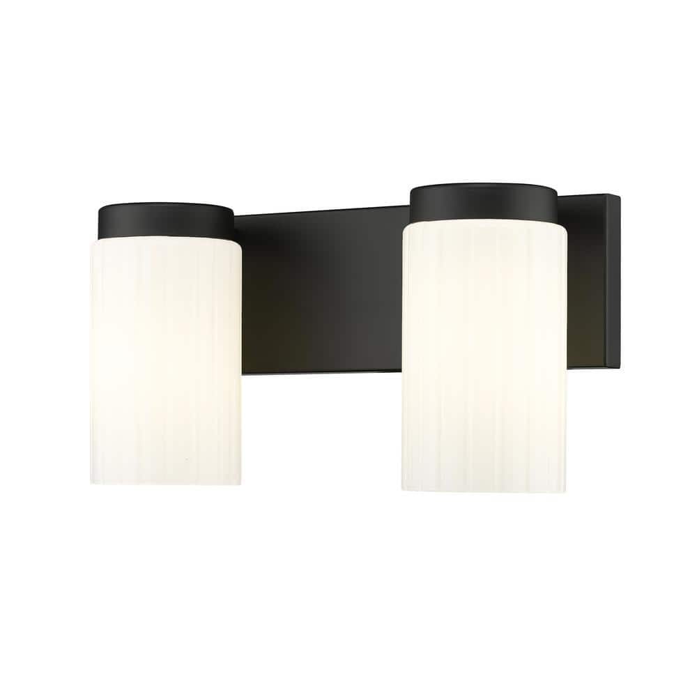 Burk 13.75 in. 2-Light Matte Black Vanity-Light with Matte Opal Glass Shade