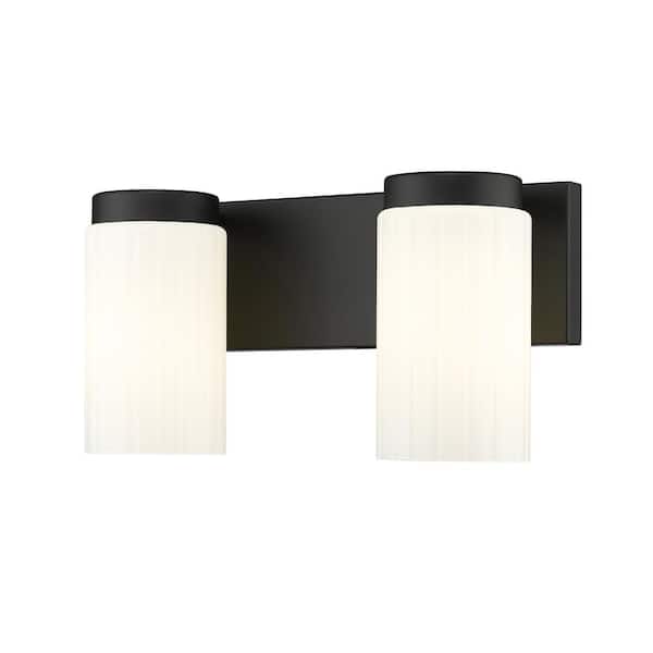 Unbranded Burk 13.75 in. 2-Light Matte Black Vanity-Light with Matte Opal Glass Shade