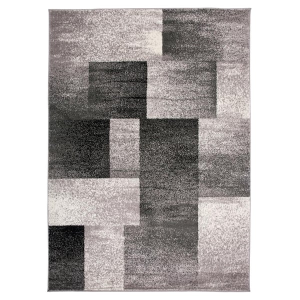 World Rug Gallery Contemporary Distressed Boxes Gray 7 ft. 10 in. x 10 ft. Indoor Area Rug