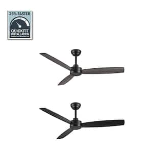 2-Pack 52 in. Indoor Matte Black Dwonrod Ceiling Fan with Dual-Finish Blades (Black and Woodgarin) and Remote Control