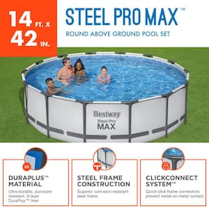 Steel Pro MAX 14 ft. x 14 ft. Round 3.5 ft. DMetal Frame Pool Set