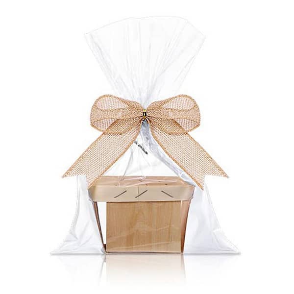 Unbranded 10 Set Wooden Mini Baskets for Gifts 4 in. Small Berry Basket with Bows & Clear Treat Bags for DIY Wedding Birthday