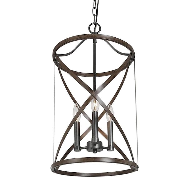 3-Light Rusty Bronze Drum Chandelier