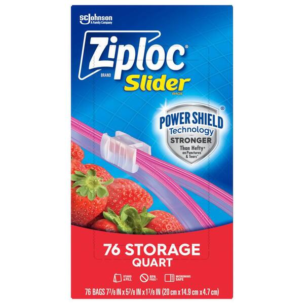 Ziploc Slider Storage Bags, Reusable Quart Size Bags, Power