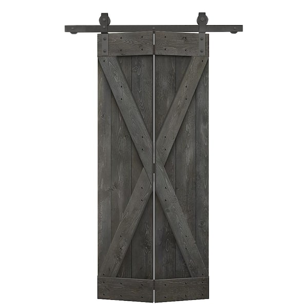 CALHOME 36 in. x 84 in. X Pre Assembled Carbon Gray Wood Solid Core Bi-fold Barn Door with Sliding Hardware Kit
