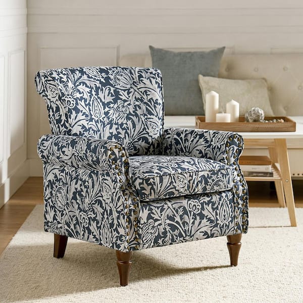 JAYDEN CREATION Auria Traditional Navy Polyester Accent Arm Chair with Nailhead Trim and Solid Wood Legs