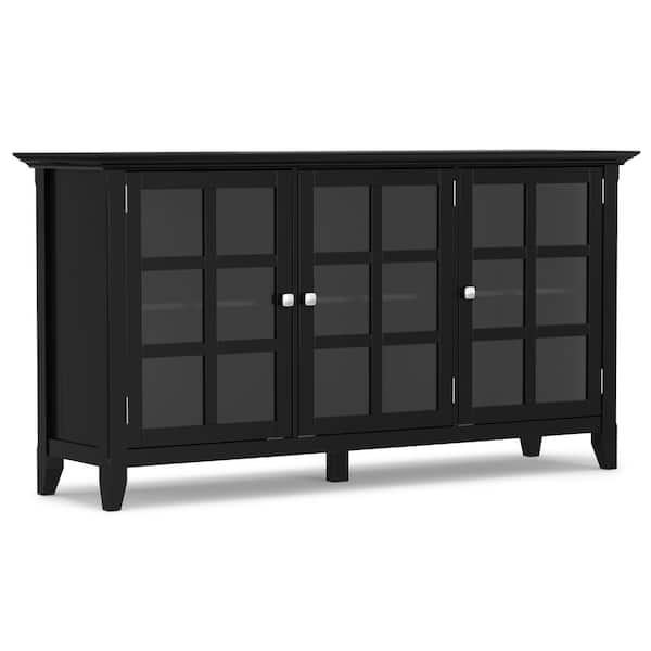 Simpli Home Acadian Solid Wood 62 in. Wide Transitional Wide Storage Cabinet in Black