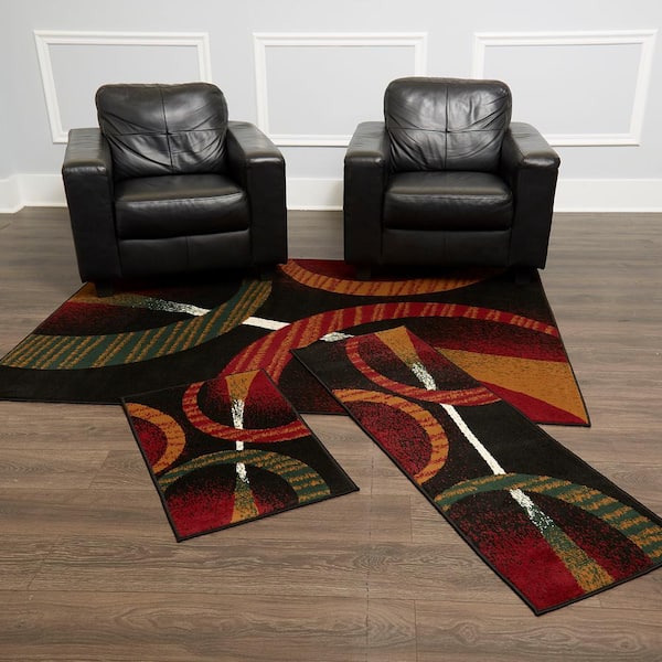 Ariana Black/Red 5 ft. x 7 ft. 3-Piece Indoor Rug Set