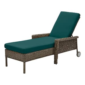 Laguna Point Brown Wicker Outdoor Patio Chaise Lounge with CushionGuard Malachite Green Cushions