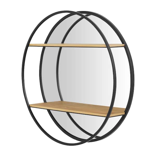 Stylewell 24 In Diameter X 5 D, Circular Metal Mirror With Shelf