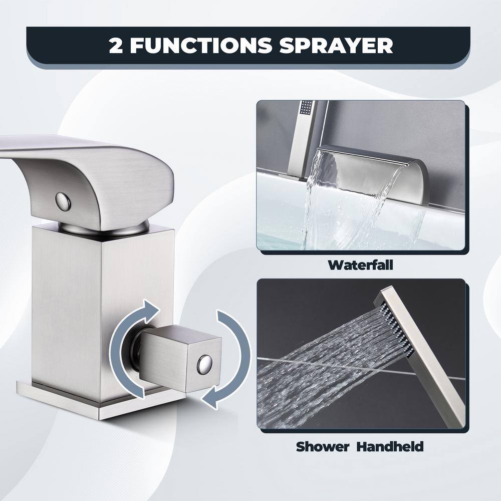 Brushed Nickel Waterfall Tub Faucet with Hand Shower