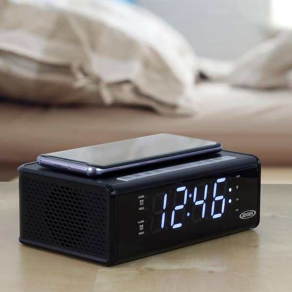 Black Dual Alarm Clock with Wireless Qi Charging