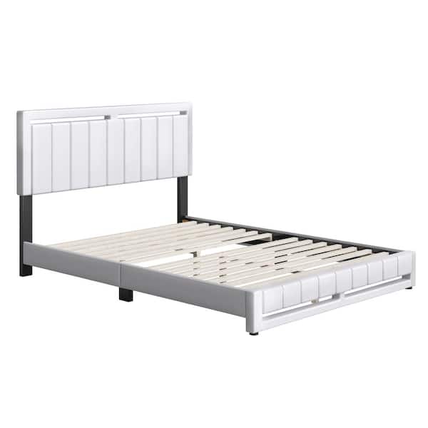 Beaumont Upholstered Faux Leather Platform Bed, King, White