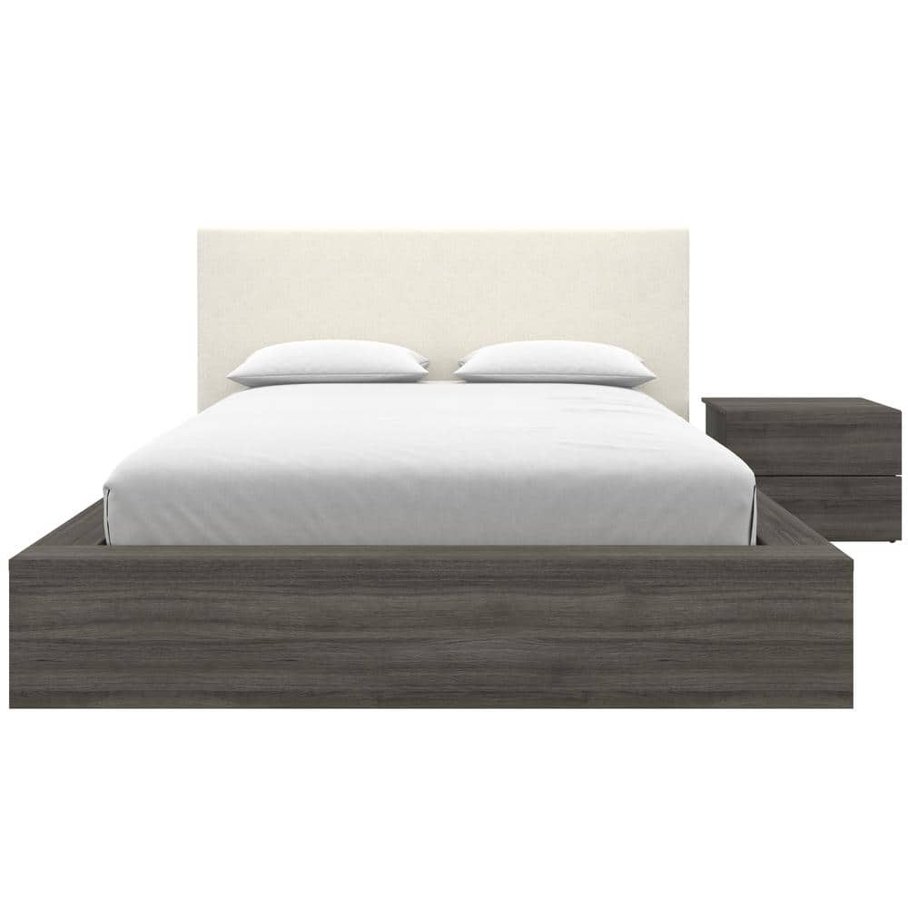Jane Gray Oak and Off-White Boucle 3-Piece Queen Platform Bedroom Set