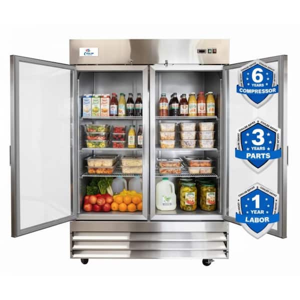 55 in. W 47 cu. ft. NSF Commercial 2-Glass Door Display Reach-In Upright Merchandiser Refrigerator in Stainless Steel