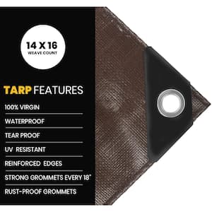 100 ft. x 100 ft. Brown/Black 16 Mil Heavy Duty Polyethylene Tarp, Waterproof, UV Resistant, Rip and Tear Proof