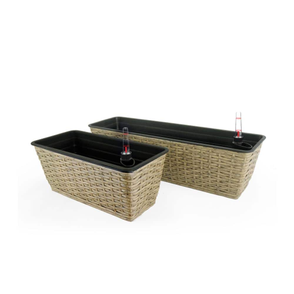 7.5 in. L x 22.8 in. W x 7.9 in. H Self-Watering Rectangular Plastic Hand Woven Wicker Window Boxes, Brown (2-Pack) price history on PriceWatchPro