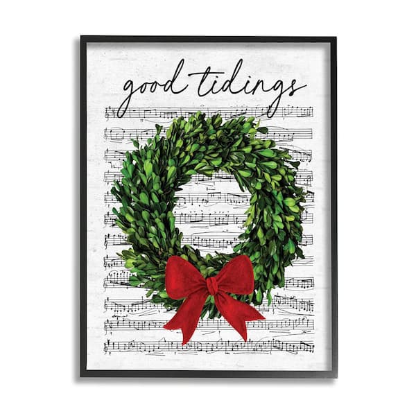 Stupell Industries Good Tidings Holiday Wreath by Lettered and Lined 1 Piece Framed Graphic Print Nature Poster Art Print 20 in. x 16 in.