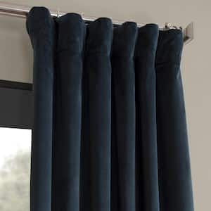 Midnight Blue Velvet Rod Pocket Blackout Curtain - 50 in. W x 120 in. L (1 Panel)
