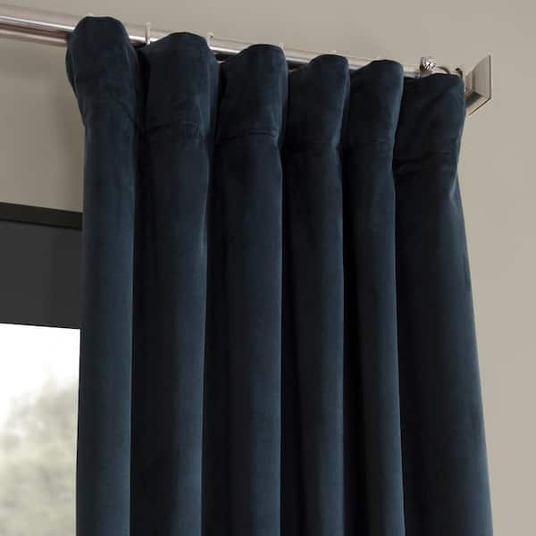 Midnight Blue Velvet Rod Pocket Blackout Curtain - 50 in. W x 84 in. L (1 Panel)