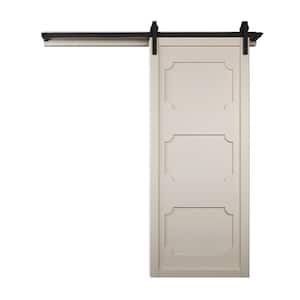 30 in. x 84 in. The Harlow III Off White Wood Sliding Barn Door with Hardware Kit in Stainless Steel
