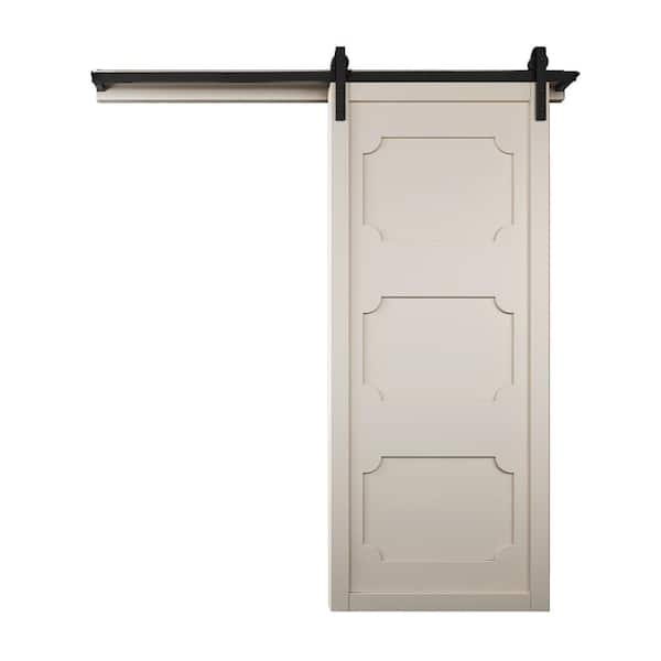 VeryCustom 30 in. x 84 in. The Harlow III Off White Wood Sliding Barn Door with Hardware Kit in Stainless Steel