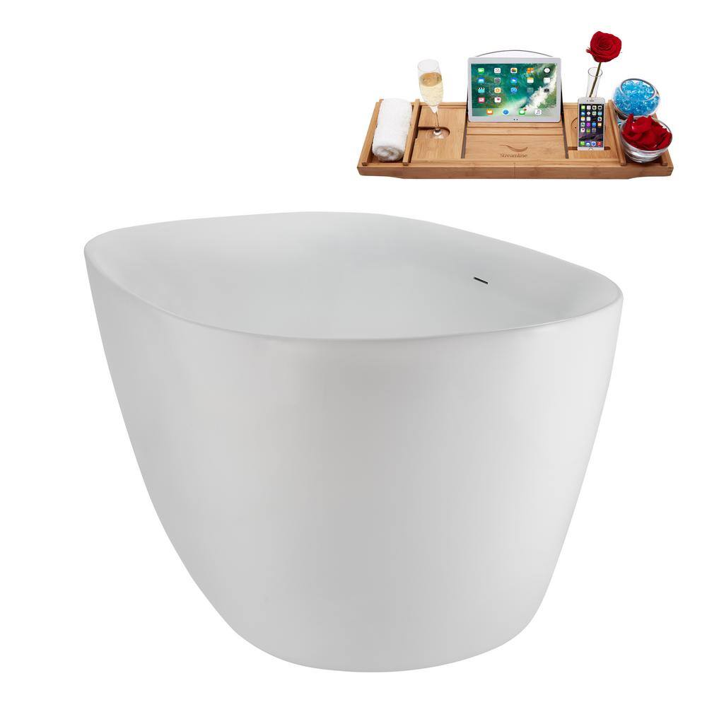 59" Glossy White Acrylic Freestanding Soaking Tub with Tray
