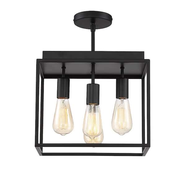 Rollins 13 in. 4-Light Black Semi Flush Mount Light