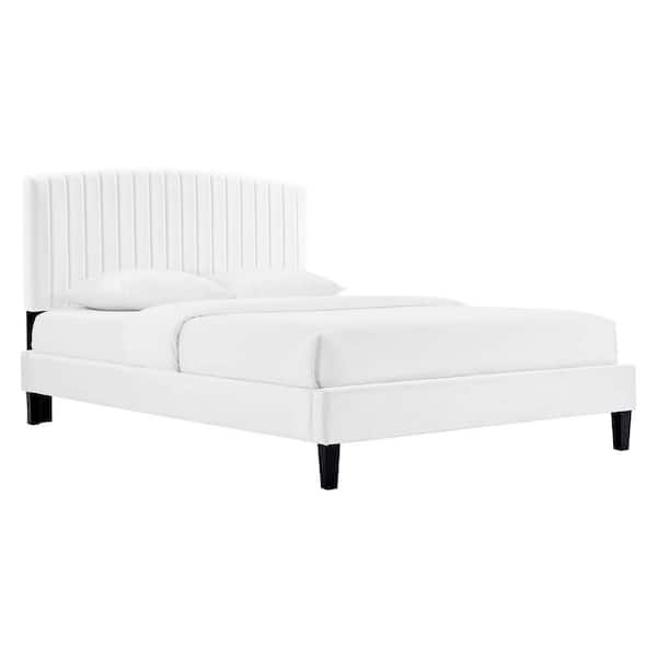 MODWAY Alessi Performance Velvet Full Platform Bed in White