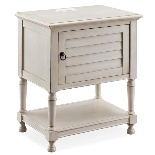 Leick Home Favorite Finds 28 in. White Painted Louvered Door Night Stand/Side Table Cabinet with Top AC/USB Charging