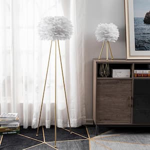 Columbus 60 in. White/Gold Tripod Floor Lamp With Feather