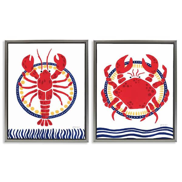 Stupell Industries Coastal Lobster and Crab by Yvette St. Amant 2-Pieces Gray Floater Frame Animal Graphic Art Print 31 in. x 25 in.