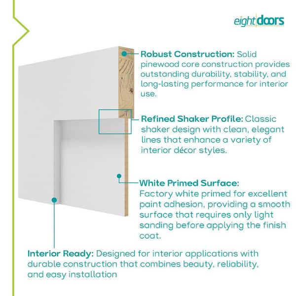 eightdoors 36 in. x 80 in. x 1-3/8 in. Shaker White Primed T-Shape