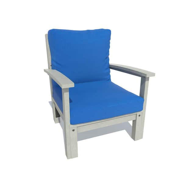 Highwood Bespoke Weathered Acorn Recycled Plastic Outdoor Deep Seating Lounge Chair with Cobalt Blue Cushion