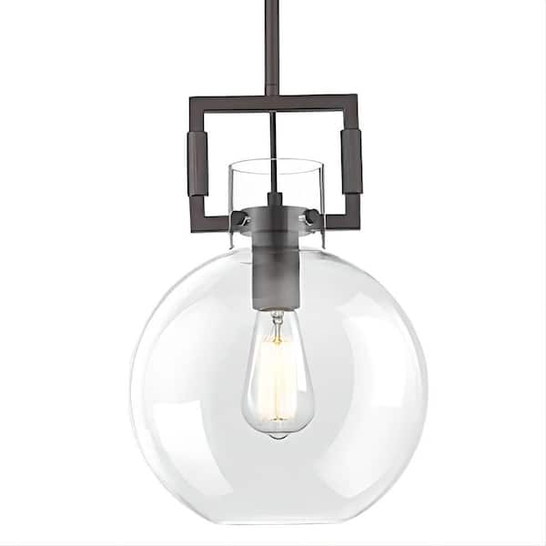 JAZAVA 1-Light Globe Oil-Rubbed Bronze Glass Shade Pendant