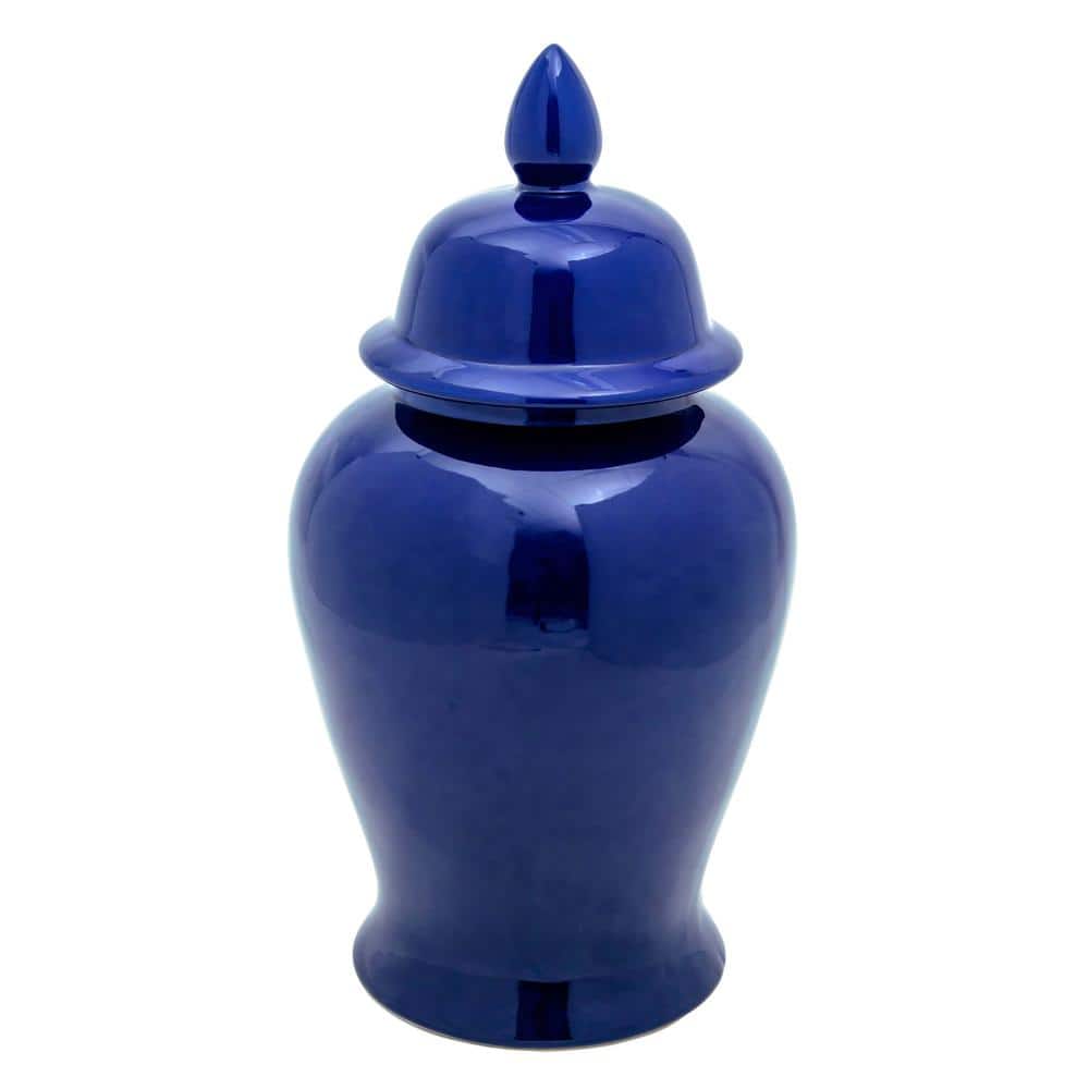18" Navy Blue Glossy Ceramic Temple Jar