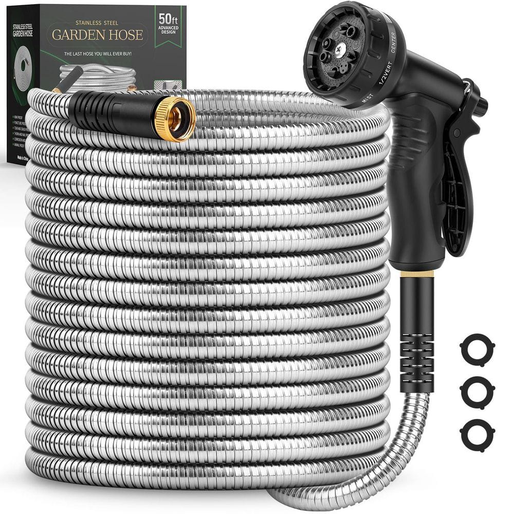 3/4 in. x 50 ft. Garden Hose, Metal Stainless Steel Water Hose with 10 Function Nozzles, No Kinks, Flexible Hose price history on PriceWatchPro