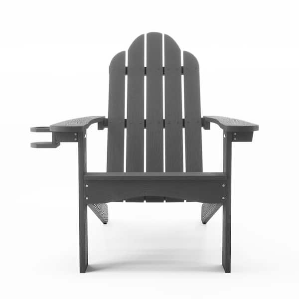 LUE BONA Classic Dark Gray Plastic All-Weather Weather Resistant with Cup Holder Outdoor Patio Adirondack Chair