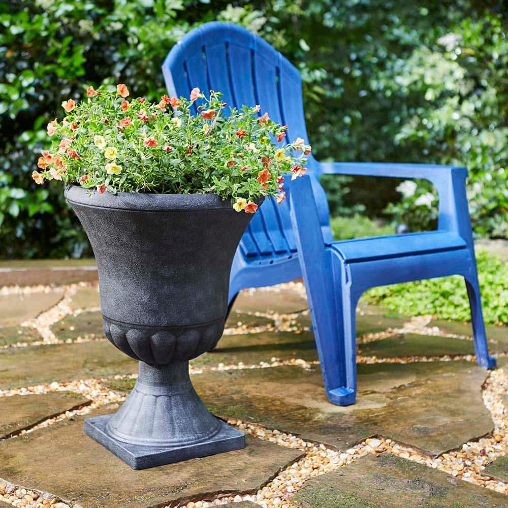 Winston 16 Inch Black Resin Outdoor Urn Planter