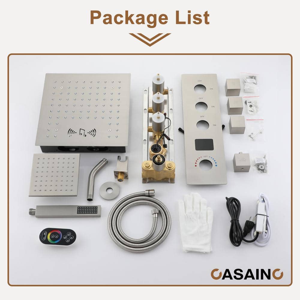 Brushed Nickel Dual Shower Head System with LED and Bluetooth