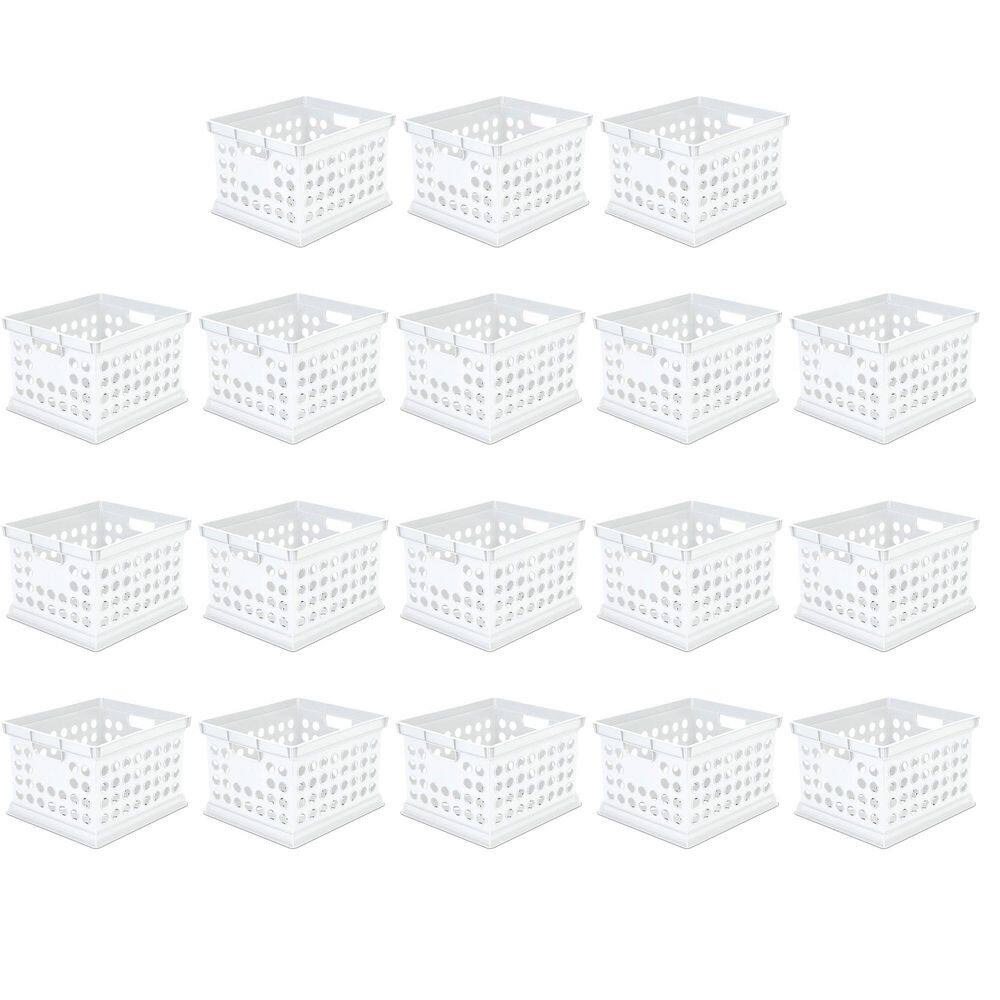 Stackable Plastic Storage Open Crate Bin Organizer Box, White 18-Pack