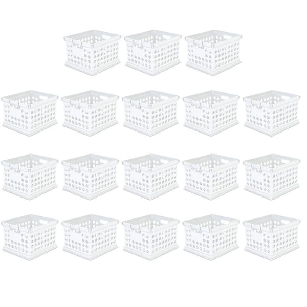 Stackable Plastic Storage Open Crate Bin Organizer Box, White 18-Pack