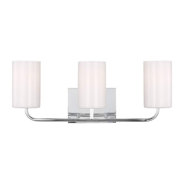 Generation Lighting Rhett 22 in. 3-Light Chrome Large Vanity Light with Clear/White Glass Shades