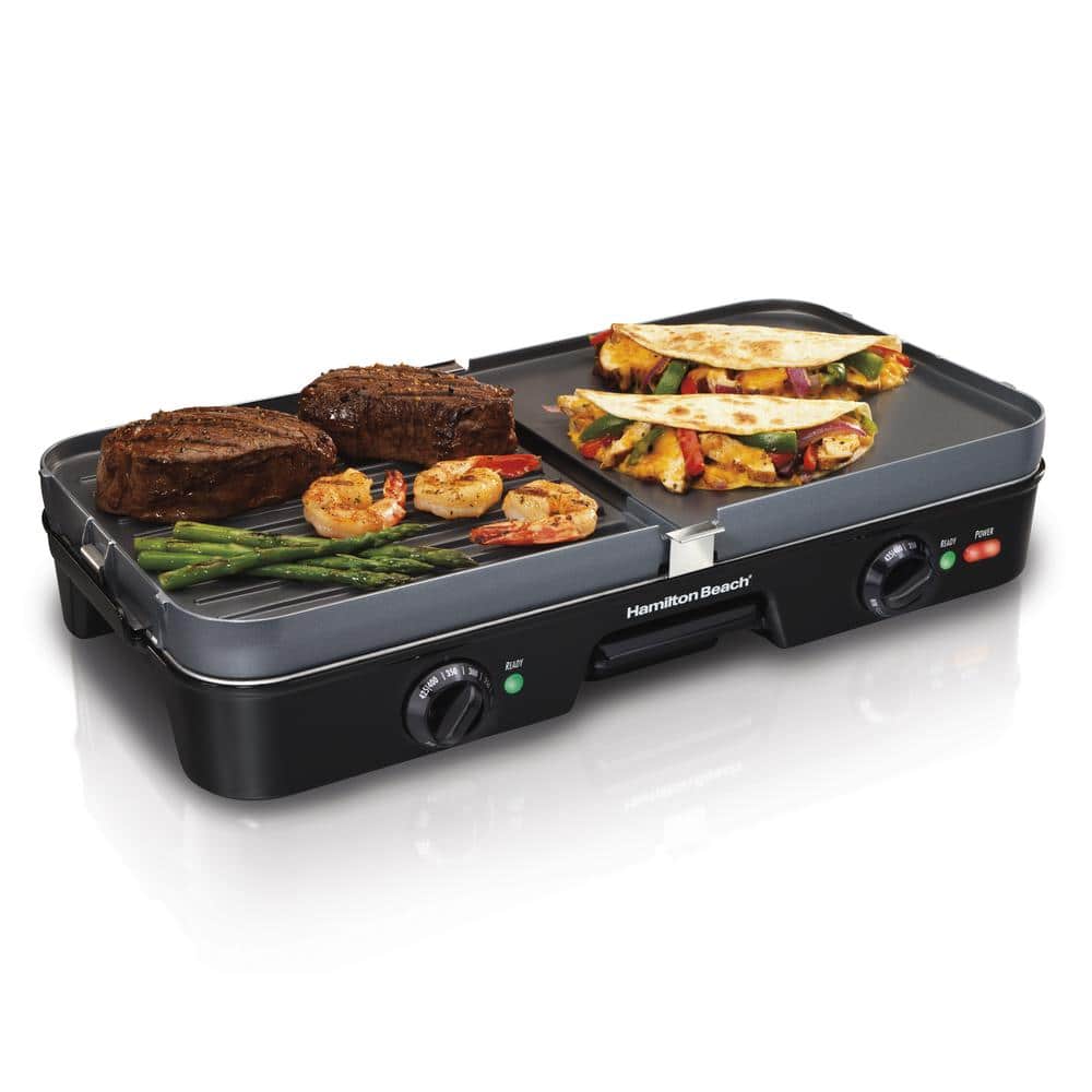 Versatile Dual-Zone Black Electric Grill/Griddle Combo