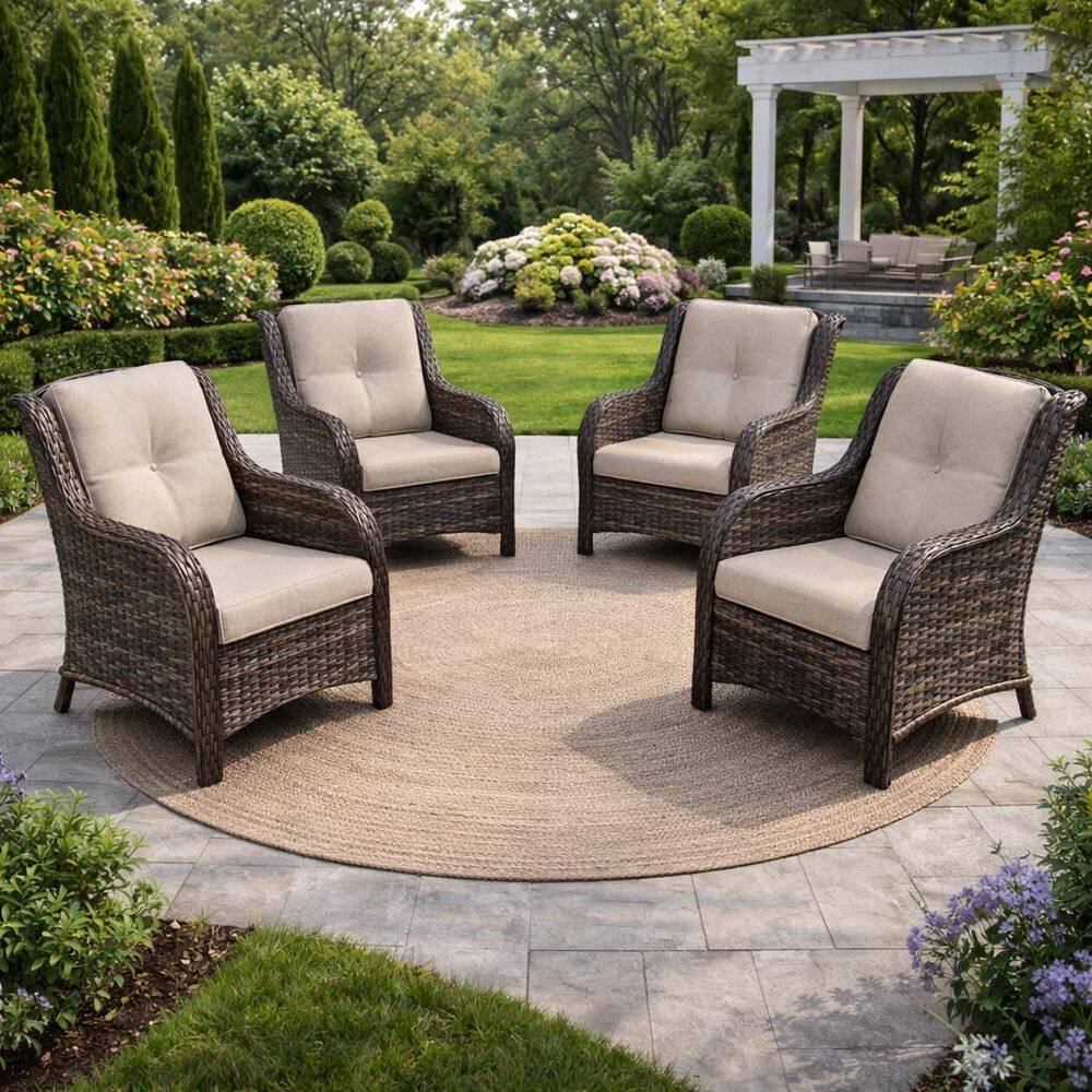 4-Piece Ergonomic Arm Patio Wicker Outdoor Lounge Chair with Thick Green Cushions price history on PriceWatchPro