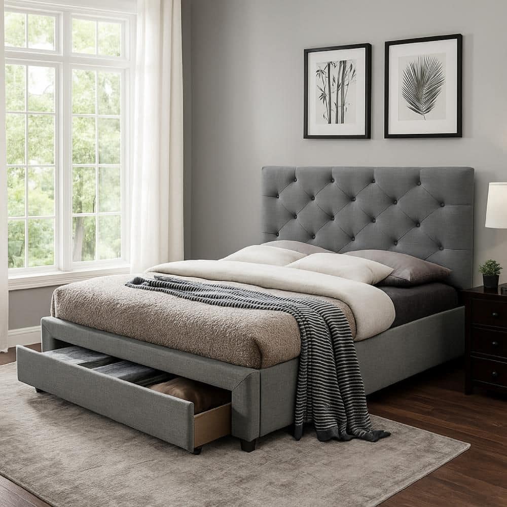 Sya Gray Wood Frame King Platform Bed with Headboard price history on PriceWatchPro